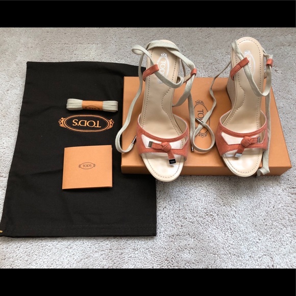 Tod's Shoes - Tod’s suede wedge sandal in Coral